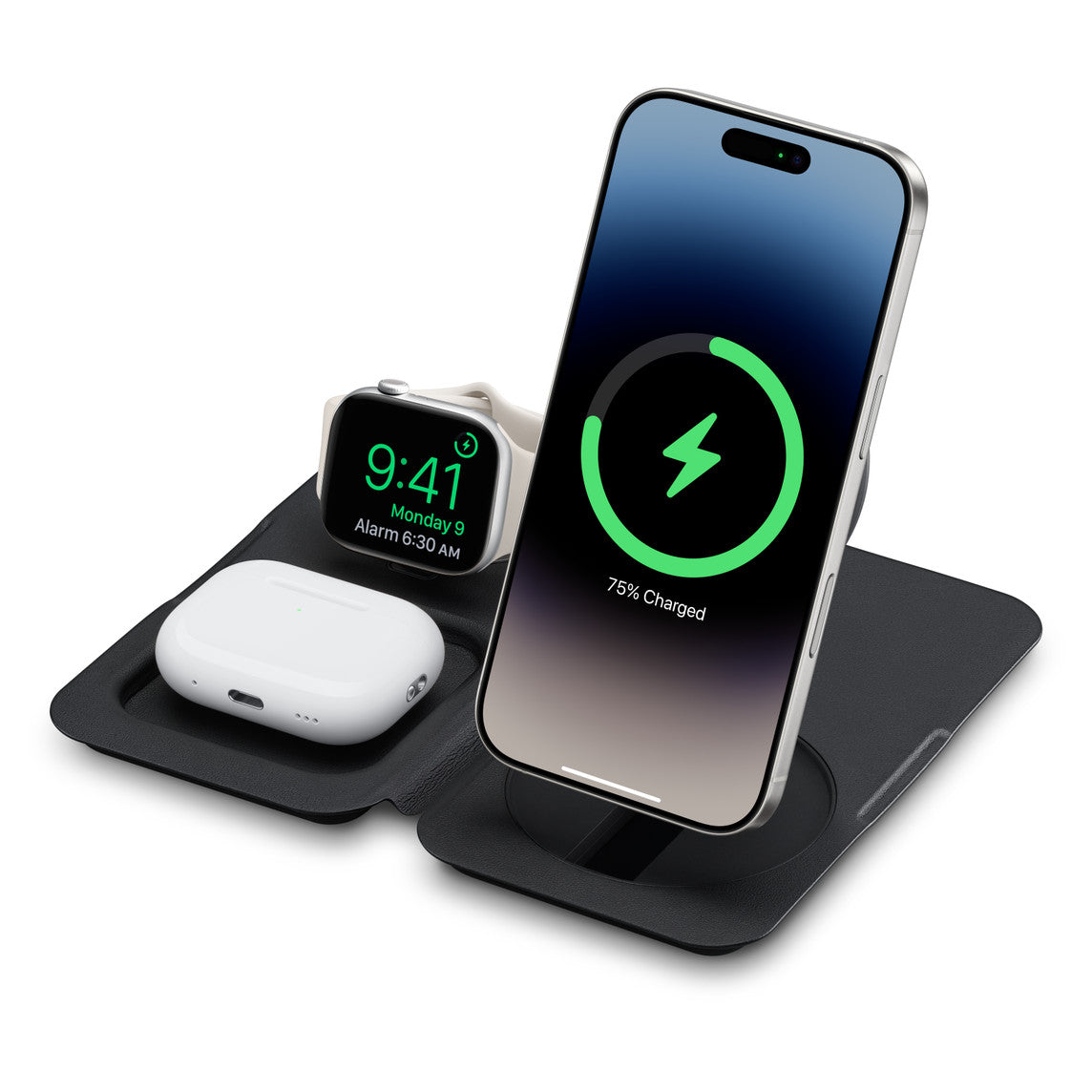 Cargador inalámbrico plegable 3 en 1 de Nimble - Negro